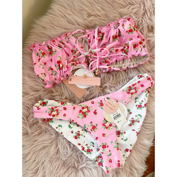 PQ Swim ~ SET ~ Strawberry Fields Remi Ruched Bandeau Top & Bottoms - Picture 10 of 10